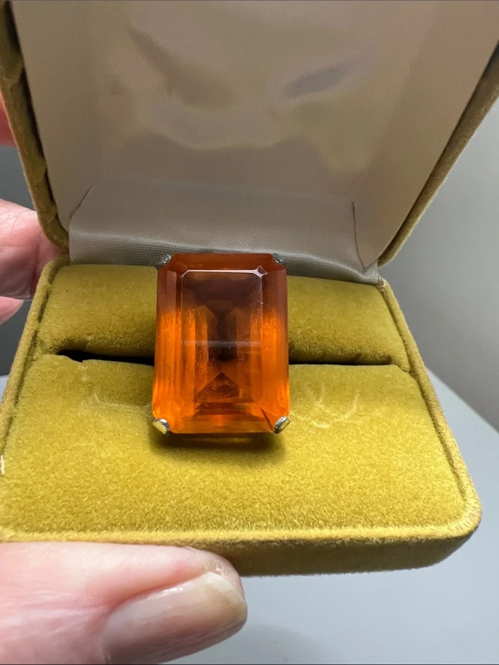 Bold Large Amber Faceted Cocktail Ring  -  Size 5 3/4 -  Heirloom Estate Vintage